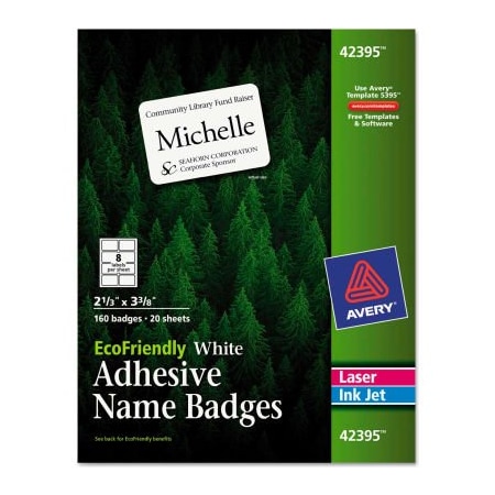 Avery Avery EcoFriendly Name Badge Labels, 2-1/3" x 3-3/8, White, 160/Box 42395